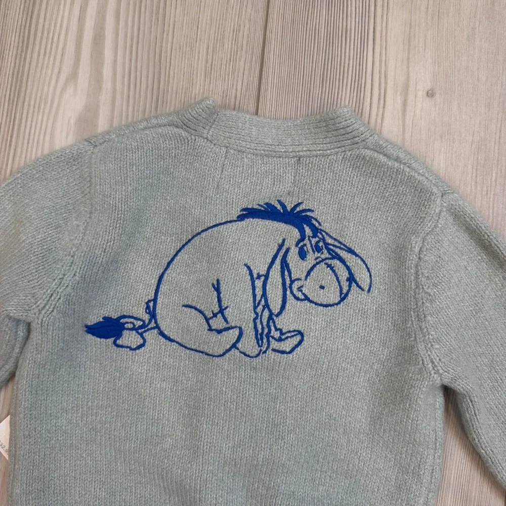 NWT Old Navy X Eeyore Cardigan Embroidered Sweater Sage 12-18M